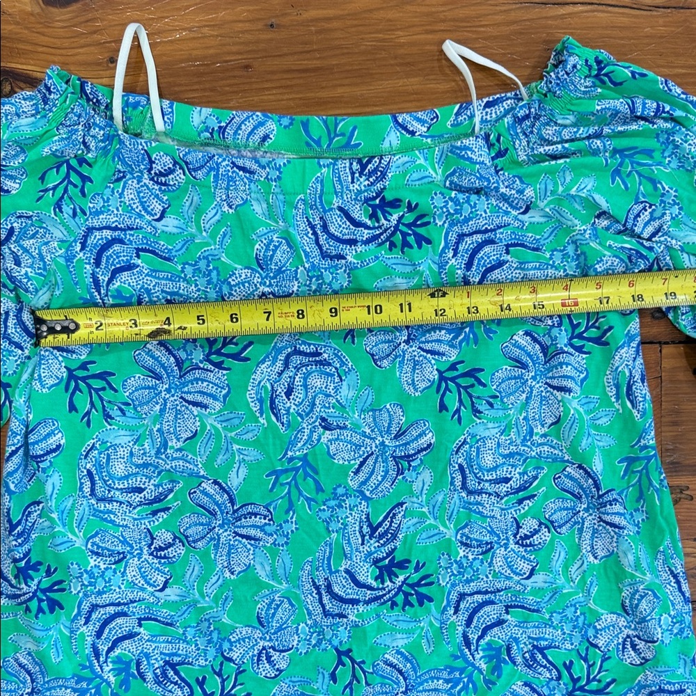 Lilly Pulitzer Vibrant Blue Floral Of The Shoulder Blouse Top Shirt Size Large - Picture 4 of 10
